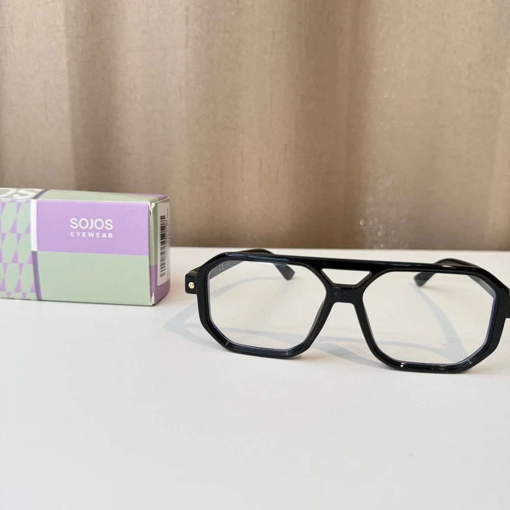 Sojos SJ5428 Black Oversized Aviator Blue Light Blocking Glasses Geometric Frame